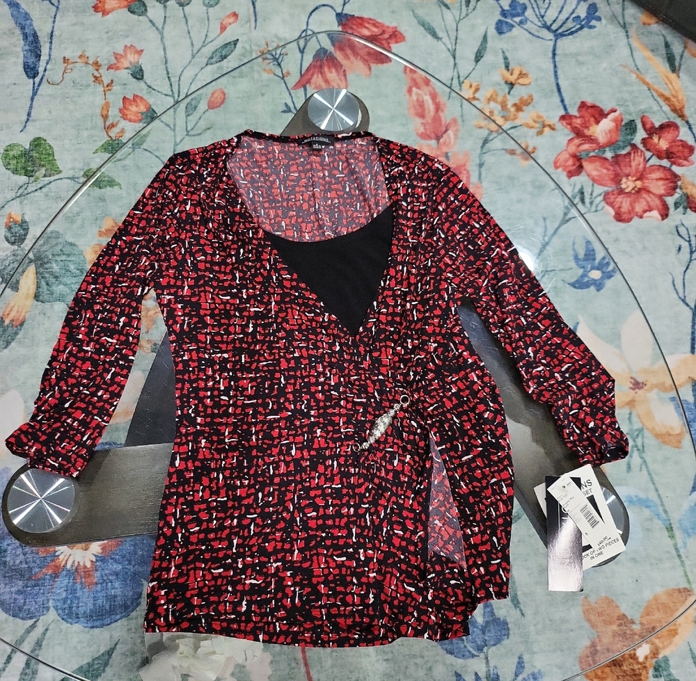 Notations Red and Black Patterned Blouse